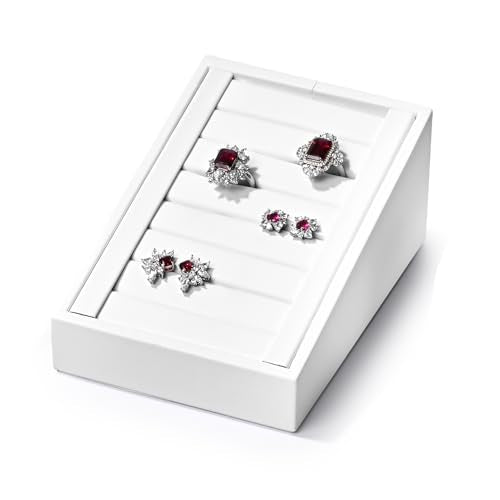 Oirlv Premium PU Leather Ring Tray Display Stand Slotted Jewelry Showcase Display Jewelry Organizer Ring Holder for Trade Show(White) - color: Leather white