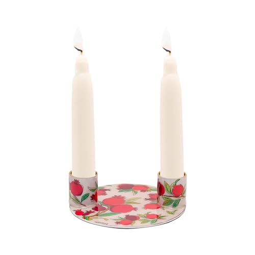 Yair Emanuel Flat Plate Candle Holders for Shabbat 4 Inch Vibrant Pattern Design Modern Judaica Gift (CSE-1 Pomegranates) - color: Cse-1 Pomegranates