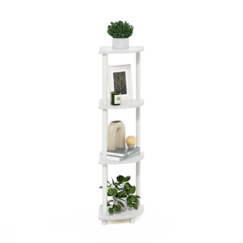 Furinno Turn-N-Tube Corner Shelf, 4-Tier Corner Bookshelf, Display Storage Shelves with Open Shelves, for Organization and Storage, Living Room, Home Office, Garage, White - color: White/White, size: 4-Tier Round Tube