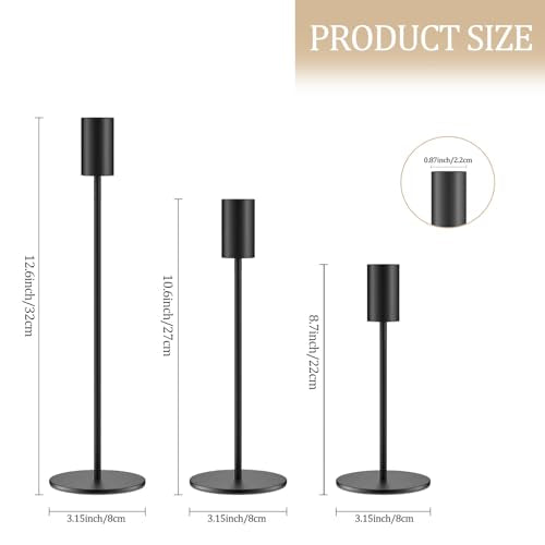Set of 3 Black Taper Candle Holders, Metal Black Candlestick Holders, Tall Candle Holder, Fits 3/4 inch Thick Candle&Led Candles, for Table Centerpiece, Wedding, Dinning, Party Home Decor - color: Black Color, size: 3PC