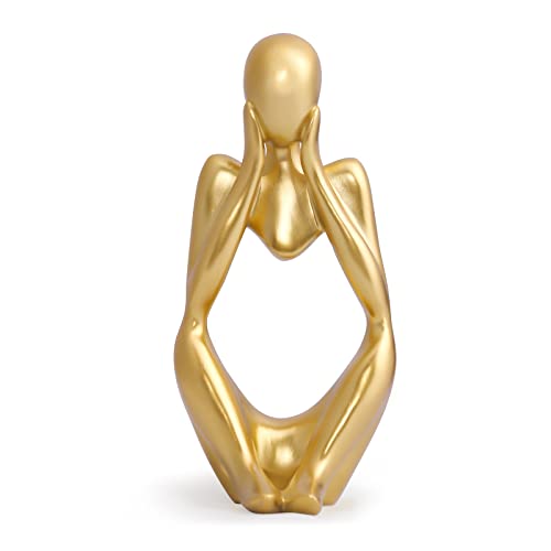 INNOLITES Resin Statue Thinker Style Decoration Abstract Sculptures Collectible Figurines for Home Decor Modern Office Shelf Desktop (Gold-Focus) - color: Gold-focus