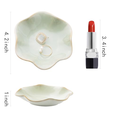 Ceramic Ring Dish, Jewelry Dish Holder, Small Trinket Tray Plate for Earrings Rings Necklaces Keys, for Mom Friend Sister, Light Green - color: Light Green