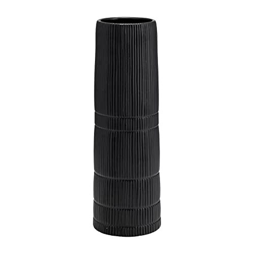 Sagebrook Home Ceramic 18" H Lined Cylinder Vase, Matte Black, Cylinder, Ceramic, Contemporary, 6" L X 6" W X 18" H, Line - color: Black, size: 18.0" H