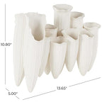 Deco 79 Ceramic Abstract Floral Inspired Vase with Linear Grooves and 10 Openings, 14" x 5" x 11", White - color: White, size: 14" x 5" x 11"