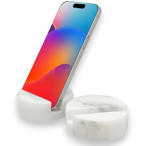 Luxury Marble Cell Phone Stand Holder for Popular Smartphones (1 Pcs) - Real Solid Marble Mobile Phone Stands as Office Desk or Kitchen Countertop Decor (Starry White)