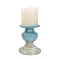 Creative Co-Op Large Distressed Blue Terracotta Pillar Candle Holder - color: Blue, size: 5.5" W x 6.5" H