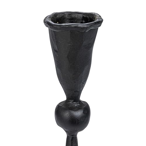 Creative Co-Op Wide Decorative Hand-Forged Metal Taper Holder, Black - size: 5" Round x 20"H
