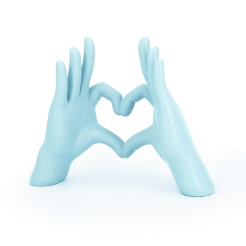 Accessoryway Blue Heart Hands Sculpture Decor - Valentines Day Decorations for Living Room, Bedroom, Office & Shelf Decor,Unique Heart Hands Ring Holder Display for Girls & Wedding Decorations - color: Light Blue