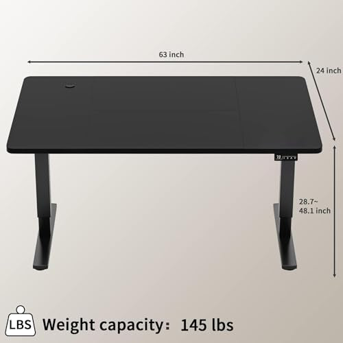 Furmax Electric Height Adjustable Standing Desk Large 63 x 24 Inches Sit Stand up Desk Home Office Computer Desk Memory Preset with T-Shaped Metal Bracket, Black - color: Black, size: 63 Inch