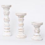 SWALLOWLIVING Rustic Farmhouse Wood Pillar Candle Holder Set of 3 for Candlestick, White - color: White