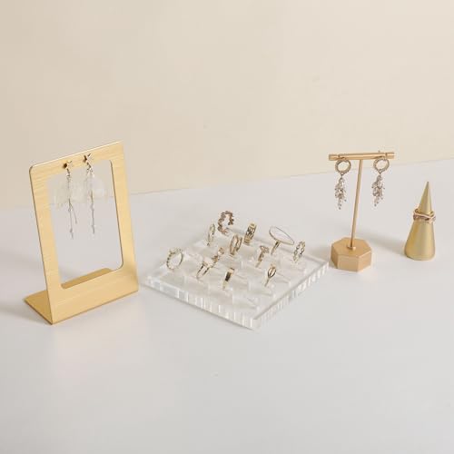 GemeShou Transparent Ring storage tray with 12 clips, Acrylic Jewelry ring display stand for selling, Clear Ring Jewelry holder for show【Acrylic ring tray with 16 clips】
