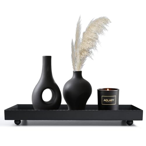 Rectangle Black Matte Metal Tray, Suit for Candle Holder, Vanity Decor Projects, Bathroom Toilet Tank Tray, Perfume or Jewelry Storage, and Coffee Table Centerpiece - size: 15.7" x 5.9" x 1.9"