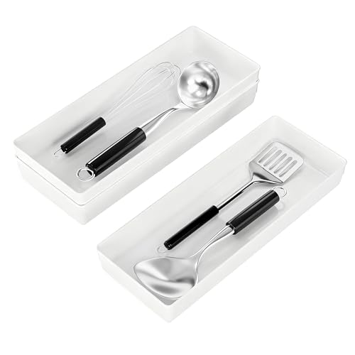 3 Pack White Large Size Plastic Drawer Organizer Tray Cutlery Utensil Makeups Drawer Organizers 15" X 6" - size: 3 Pack 15"x6" White Plastic