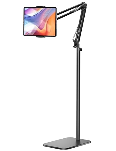 VOLTIFYMAX Tablet Floor Stand, 360-degree Rotatable Metal Tablet Stand Holder, Adjustable Kindle Holder, Universal Phone Stand for iPad/iPhoneX/iPad Pro or Other 4.7~12.9 Inch-Screen Devices (Black)