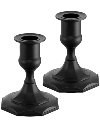 Matte Black Candle Holders Set of 2, Metal Candlestick Holders for Weddings, Dining, Housewarming Taper Candle Holders as Table or Mantel Centerpiece Christmas Candle Stick Holder Decor