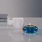 Handmade Decorative Pebble Tealight Candle Holder Set of 2 - Handcrafted Home Decor Accent for Calming Earthy Aesthetic Blue Diameter 3 inches - Resin