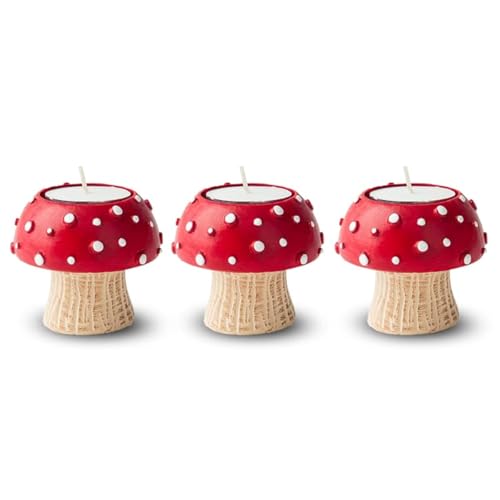 Mushroom Tealight and Taper Candle Holders - 3 PCS Decorative Set for Table - Cute Candlesticks for Tea Light
