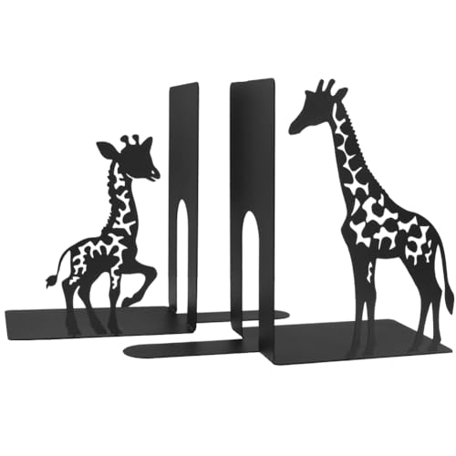 1 Pair Giraffe Bookends for Shelves,3D Foldable Giraffe Book Ends Decorative Bookends Organizer Metal Book Stands Journal Book Holder Book Stoppers for Women Girls Kids Gift Home School Library Decor
