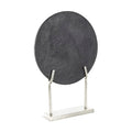 Deco 79 Marble Abstract Decorative Sculpture Textured Disk Home Decor Statue with Silver Stand, Accent Figurine 14" x 3" x 20", Black
