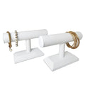 MOOCA 2 Pcs T-Bar Deluxe Wooden Bracelet Holder Display, Watch Hoder, Bracelet Display Stand, Jewelry Stand Organizer, White Leatherette - color: White Faux Leather, 2 pieces