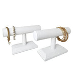 MOOCA 2 Pcs T-Bar Deluxe Wooden Bracelet Holder Display, Watch Hoder, Bracelet Display Stand, Jewelry Stand Organizer, White Leatherette - color: White Faux Leather, 2 pieces