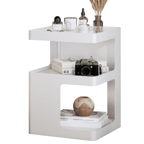 Side Table,Modern end Table,Metal nightstand,Bedside Table,3-Tier Accent Table with Storage for Bedroom,Living Room,Small Space,Couch.No Assembly Required - color: White