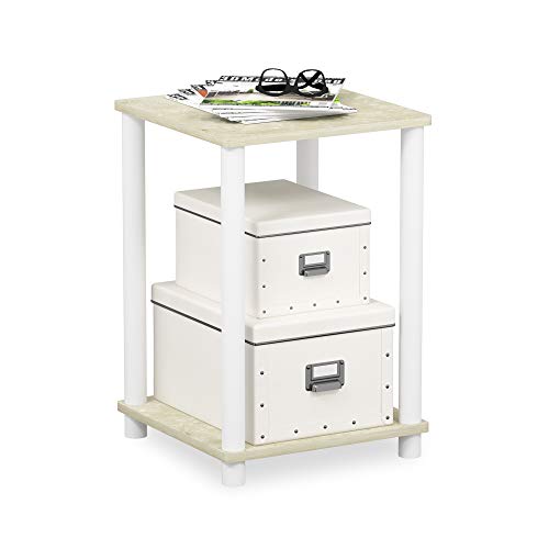 FURINNO Turn-N-Tube Haydn End Table, 1-Pack, Cream Faux Marble/White - color: Cream Faux Marble/White, size: 1-Pack, 2-Tier, style: Haydn