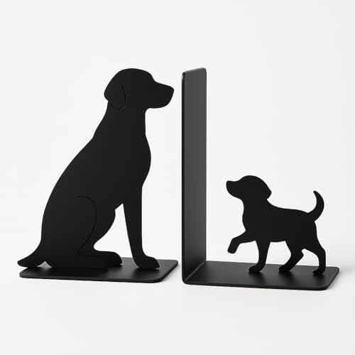 Dog Bookends, Black Metal Book Ends for Shelves, Sitting & Walking Dog Silhouette Set, Heavy-Duty 0.08" Thick Steel Book Holder for Home Office, Decorative Gift for Dog Lovers - color: Black Dog