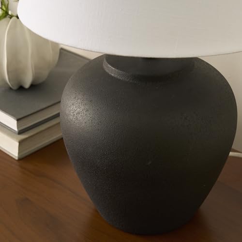 Nourison Home 20" Black Matte Ceramic Table Lamp with Fabric Shade, Bedside Nightstand Lamp for Bedroom, Living Room, Entryway - color: Black