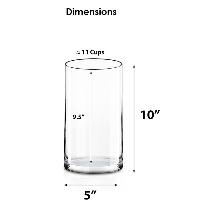 CYS Excel 2 PCS Clear Glass Cylinder Vase (D:5" H:10") | Multiple Size Choices Glass Flower Vase Centerpieces | Hurricane Floating Candle Holder Vase - size: 5" wide x 10" tall