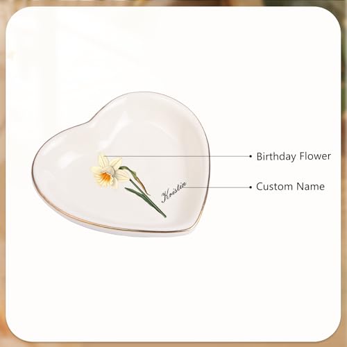 Personalized Birthday Flower Jewelry Tray - Custom Ring Holder Dish with Name for Women Mom Engraved Birth Month Flower Jewelry Tray Gifts for Wife Her Christmas Birthday Anniversary - color: Style 1