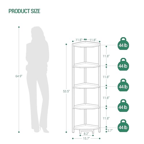 Hzuaneri Corner Shelf Stand, Corner Bookshelf, Storage Standing Shelf Unit with Metal Frame, Plant Stand, Bookcase for Living Room, Home Office, Bedroom, 5-Tier White Gold CS05903A - color: White Gold, size: 5 Tier