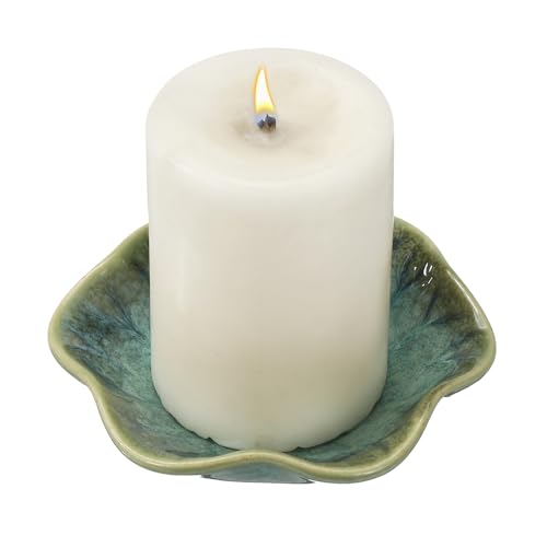 uxcell Candle Holder Plates, 4 Inch Ceramic Candle Tray Tealight Incense Holder Dish Candlestick for Tea Light Aromatherapy Wedding Rustic Vintage Home Decor, Lotus Leaf Green - color: Green