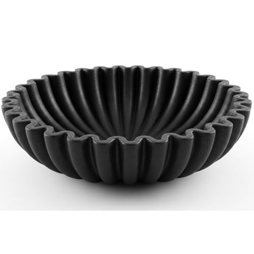 Hand-Poured Solid Concrete Decorative Bowl - Scalloped Ruffle Large Fruit Bowl, Organic Modern & Wabi Sabi Centerpiece for Kitchen Counter, Entryway Key Holder, Coffee Table Decor(10" Black) - color: Beige