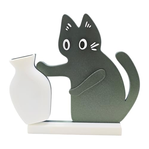 Cat Push Flower Vase for Home Decor Cute Vases for Table Room Decor Unique Lollipop Vases for Women (Small Galaxy Green White) - size: Small Galaxy Green White