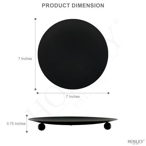 Hosley Set of 6 Black Iron Pillar Candle Holder Plates – 7-Inch Decorative Round Trays for Pillar Candles – Ideal for Weddings, Special Occasions, Home Décor, and Pedestal Displays - color: Black, size: 7" Diameter