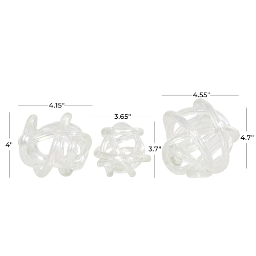 Deco 79 Glass Knot Decorative Sculpture Knotted Ball Home Decor Statues, Set of 3 Accent Figurines 5", 4", 4"W, Clear - color: Clear