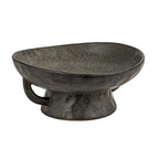 Creative Co-Op Stoneware Footed Pedestal Bowl with Handles, Reactive Glaze, Black - color: Black, size: 9.5" Round x 4" Tall