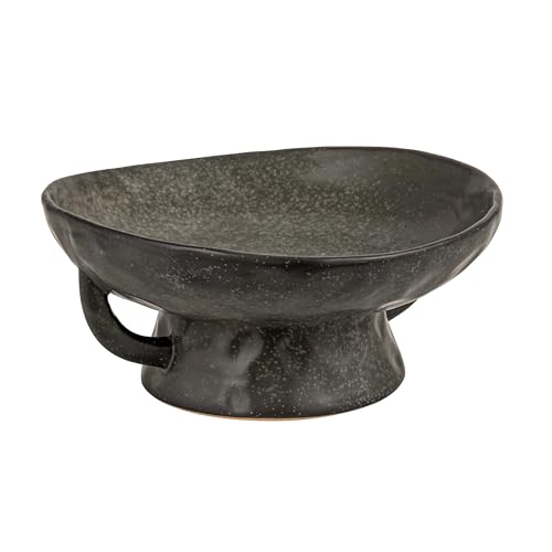 Creative Co-Op Stoneware Footed Pedestal Bowl with Handles, Reactive Glaze, Black - color: Black, size: 9.5" Round x 4" Tall