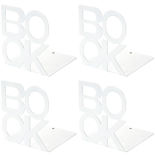 Book Ends - Decorative Metal Book Ends Supports for Bookrack Desk (White 2Pack) - color: White, size: 2 pair