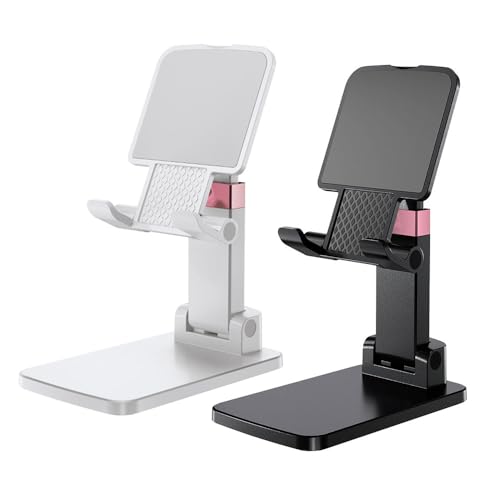Phone Holder for Desk Cell Phone Holder Height Angle Adjustable Stands, Anti-Slip Base, Compact Design for iPhone Android Devices,White&Black,2Pack - color: 05-Black&White