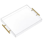 12"x16" Clear Acrylic Serving Tray with Golden Handles, Sturdy Huge Capacity Acrylic Tray for Coffee, Juice, Kitchen and Desk Organizer, Storage Tray (12"x16") - size: 16" x 12" x 2"