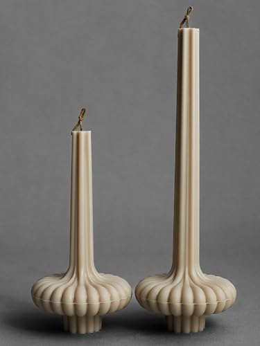 LAWA Set of 2 Pumpkin Base Candle - Beautiful Handmade Pillar Unscented Soy Wax Elegant Aesthetic Vase Candle Housewarming Gift Home Room Shelf Decor Idea Sandstone - color: Sandstone