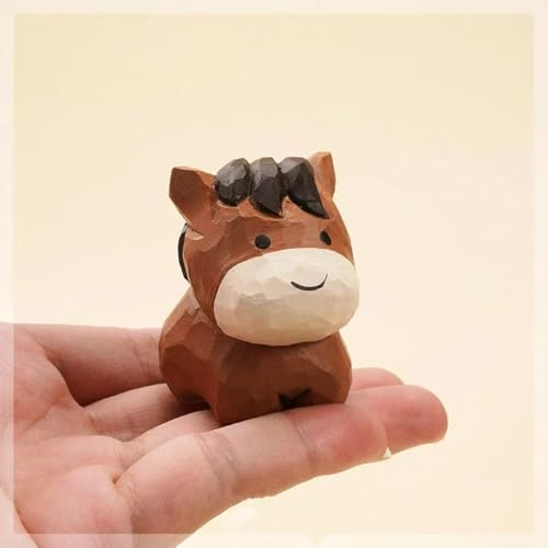 Hand Carved Small Horse Figurines Craft, Wooden Horse Figurine with Base, Cute Desktop Decor, Wooden Animal Statue Home Decor, Gifts for Family Classmates Teachers - color: Decor-horse
