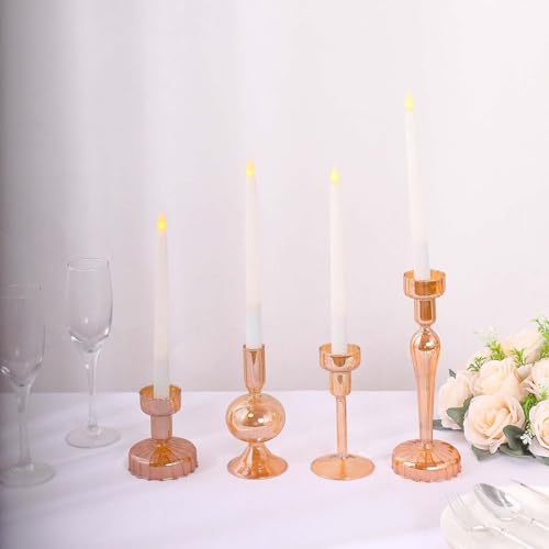 Efavormart Set of 4 Assorted Gold Glass Taper Votive Candle Holders, Lined Crystal Glass Tea Light Candle Stand Set - 4", 5.5", 6", 9" - color: Type6