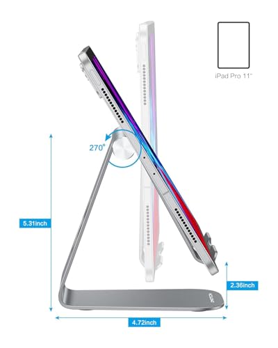 OMOTON Tablet Stand Holder Adjustable, T1 Desktop Aluminum Tablet Dock Cradle Compatible with iPad Air/Mini, iPad 10.2/9.7, iPad Pro 11/12.9, Samsung Tab and More, Grey - color: Grey