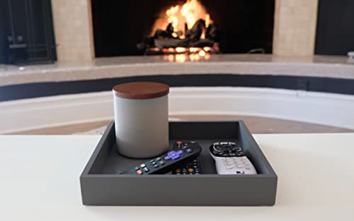10"x10" Small Square Wood Decorative Tray for Office, Ottoman, Bathroom, Entry, Remote Controls, Countertop Organizer, Candle Tray- Charcoal - color: Charcoal