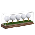 Hole in One Golf Ball Display Case Golf Ball Display Case Holder for 5 Golf Balls Wanult Wood Base Acrylic Golf Ball Holder Stand Lifelike Turf Wood Tee Memorabilia Showcase Cube Box Stand Gift Decor