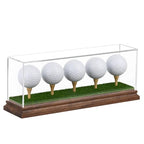 Hole in One Golf Ball Display Case Golf Ball Display Case Holder for 5 Golf Balls Wanult Wood Base Acrylic Golf Ball Holder Stand Lifelike Turf Wood Tee Memorabilia Showcase Cube Box Stand Gift Decor