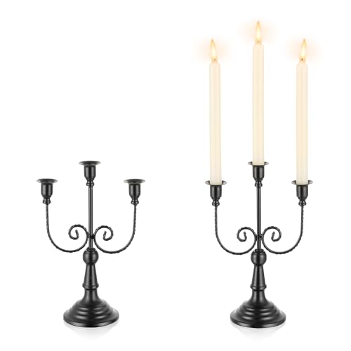Romadedi Candelabra Black Candle Holders: 3 Arm Halloween Candlestick Holder 11.8" Gothic Home Decor for Party Table Centrepiece Mantel Christmas, Set of 2 - color: Black-3arm, size: 2pcs